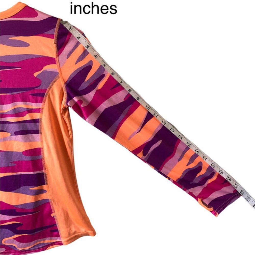 Danskin Now Drimore Girls Semi-Fitted Active Wear Top Orange Camo Size Large - Picture 2 of 8